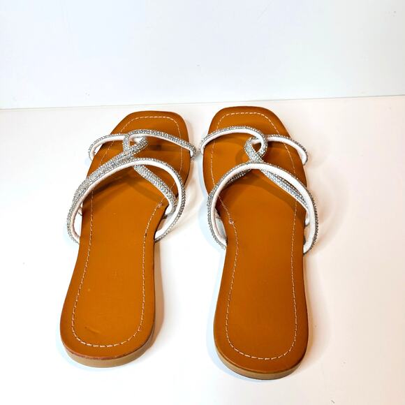 Charlotte Russe Rhinestone Criss Cross Slide Sandals Silver 6 - Picture 4 of 13